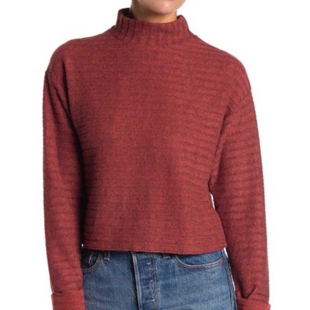 Lush Long Sleeve Brushed Mock Neck Sweater Rust Size XL  top crop Midriff NEW